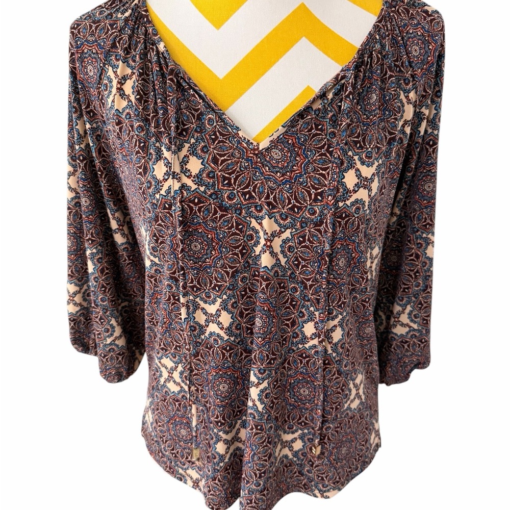 Veronica M Brown Paisley V-Neck Blouse